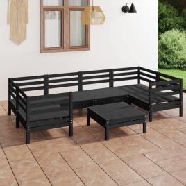7 pcs conjunto lounge de jardim pinho maciço preto