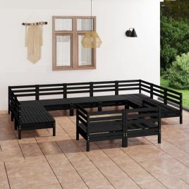 11 pcs conjunto lounge de jardim pinho maciço preto