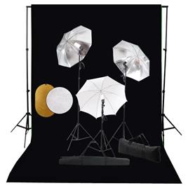 Kit estúdio fotográfico com lâmpadas/sombrinhas/fundo/refletor