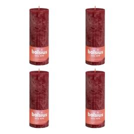 Bolsius Velas rústicas cilíndricas Shine 4pcs 190x68mm vermelho veludo