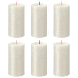 Bolsius Velas rústicas cilíndricas Shimmer 6 pcs 130x68 mm marfim