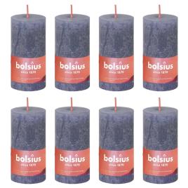 Bolsius Velas rústicas cilíndricas Shine 8pcs 100x50mm azul crepúsculo