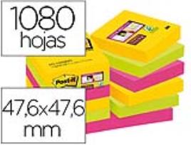 Caderno de Notas Adesivas  Super Sticky 51X51 mm (12 Unidades) Cores Intensas Sortidas