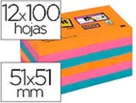 Caderno de Notas Adesivas Post-It Super Sticky 51X51 mm (12 Unidades) Cores Intensas Sortidas