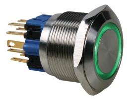 Pulsador Aço Inox. DPST - 1NO 1NC - Luz Verde
