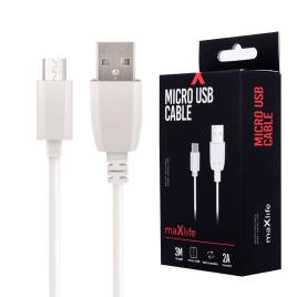 Cabo USB-A 2.0 2A Macho / Micro USB-B Branco 3m