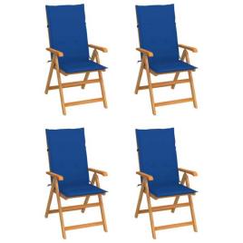 Cadeiras de Jardim C/ Almofadões Azul Real 4 pcs Teca Maciça