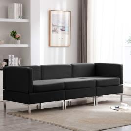 3 pcs conjunto de sofás tecido preto