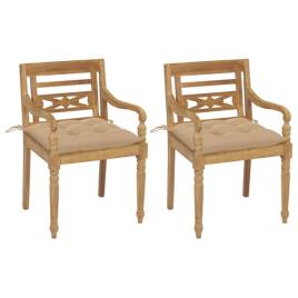Cadeiras Batávia C/ Almofadões Bege 2 pcs Teca Maciça