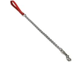 Trela Ramal Metal+Couro Vermelho 80 cm/4 mm 