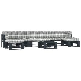 6 pcs conj. lounge paletes c/ almofadões pinho impregnado preto