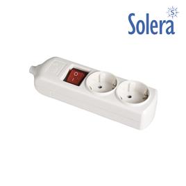 BLOCO 2 TOMADAS, COM T/T LATERAL 16A 250V COR BRANCO. INTERRUPTOR LUMINOSO SOLERA