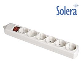 BLOCO 6 TOMADAS, COM T/T LATERAL 16A 250V. MATERIAL LH COR BRANCO. INTERRUPTOR LUMINOSO SOLERA