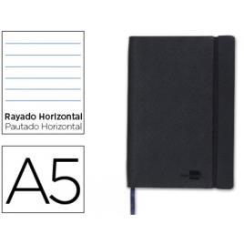 Livro Apontamento A5 Pautado 120 Folhas Capa Imitação Pele Preto Fecho Elástico