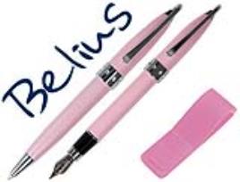 Conjunto Belius de Caneta e Caneta Brena Rosa Lacado c/ Cristal No Anel Central em Estojo
