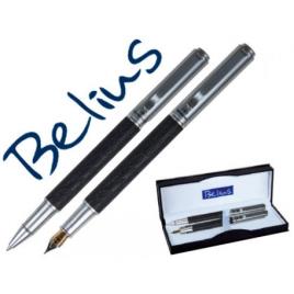Conjunto Belius Esferográfica e Caneta Zadar Preto Corpo Imitação Pele
