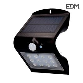 Aplique solar 1,5w 220 lumens recarregável,sensor de presença (2-6m) cor preta EDM