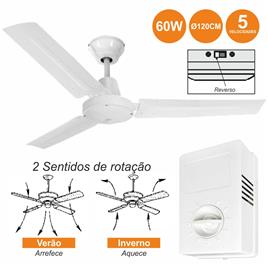 Ventoinha de Teto 60W 230V 120cm c/ Controlador 5 Níveis