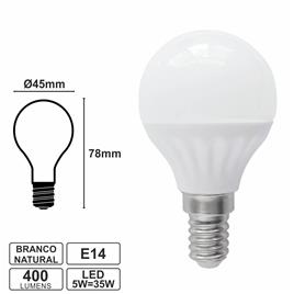 Lâmpada E14 5w 230v Leds Smd Globo Branco Natural