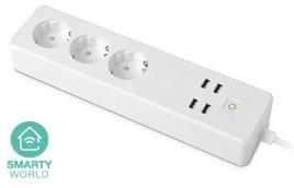 Extensão Tripla + 4 USB Inteligente Wi-Fi/Função Temporizador/Controlo Individual (1,75 mts) - GSC