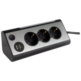 Light Socket 3 Fold Power Strip 2x Usb One Size Black