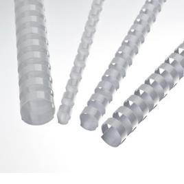 Lombadas para encadernação plásticas (medidas menores) Cor: Branco Diâmetro / capacidade de folhas: 19 mm / 165 fls