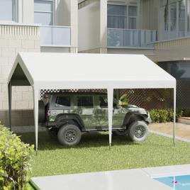 Outsunny Pérgola Garagem para Carros 4x4m Portátil Impermeável Pérgola de Jardim Pátio Exterior com Acessórios para Eventos Festas Metal Galvanizado Branco