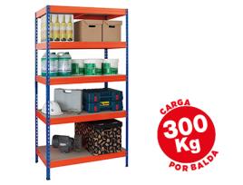 Estante Ar Storage Metalica 192X100X50cm 5 Prateleiras 300Kg Por Prat. em Madeira Azul/Laranja