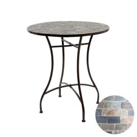 MESA MOSAICO MODELO STTUTGART PARA EXTERIOR EM FERRO E MOSAICO DE PEDRA COR CASTANHO Ø 70X77CM