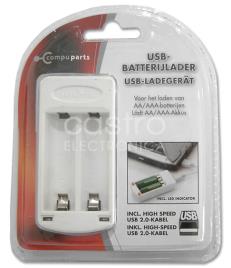 Carregador USB p/ 2x Pilhas AA e AAA