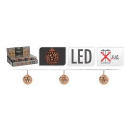 GRINALDA BRANCO QUENTE 10 LEDS COM BOLAS COR COBRE (2,5CM) COM PILHAS IP20 1,3M