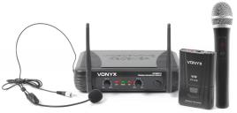 Central 2 Microfones VHF 2 Canais s/ Fios (Mão e Cabeça) STWM712C - VONYX