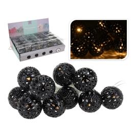 GRINALDA A PILHAS BOLAS METÁLICAS PRETAS (2,5CM),10 LED LUZ QUENTE