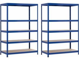 Conjunto 2 Estantes  02112 (Azul e Castanho - Aço e MDF - 120x60x180 cm)