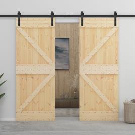 Porta de Correr com Ferragens  (Castanho - Madeira - 80x210 cm)
