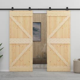 Porta de Correr com Ferragens  Castanho (Madeira - 90x210 cm)