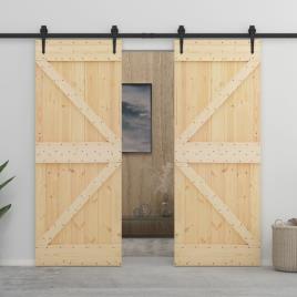 Porta de Correr com Ferragens  Castanho (Madeira - 100x210 cm)