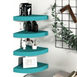 Prateleiras de Canto P/ Parede 4 pcs 35x35x3,8cm Mdf Azul