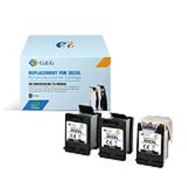 Compatible G&G HP 302XL negro Pack de 3 Cartuchos de Tinta Remanufacturados - Eco Saver - Muestra nivel de tinta - Reemplaza F6U