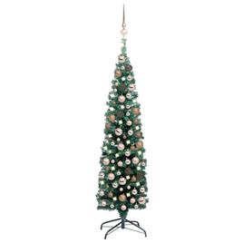 Árvore de Natal artificial fina c/ luzes LED/bolas 120 cm verde