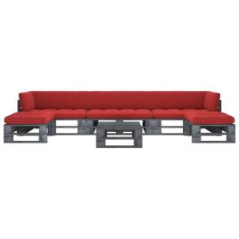 Conj. Lounge Paletes C/ Almofadões Pinho Impregnado Cinza 6 pcs