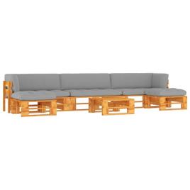 6 pcs conjunto lounge paletes pinho impregnado castanho mel