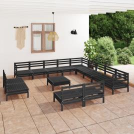 14 pcs conjunto lounge de jardim pinho maciço preto