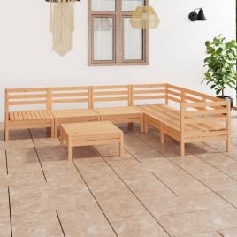 7 pcs conjunto lounge de jardim pinho maciço