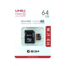 Cartão de Memória Micro SDXC S3PLUS 64GB UHS-I U1 Class 10 com adaptador