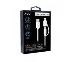Cabo de Dados , Â´2em1Â´, USB para MicroUSB e USB Lightning, Branco, JI-1863