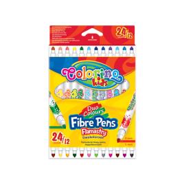 Marcador Fino Duas Cores 12 Pcs / 24 Cores 