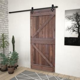 Porta de correr com ferragens 90x210 cm pinho castanho-escuro