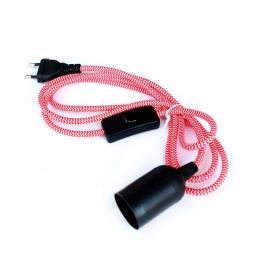 Cabo têxtil e27 com interruptor e ficha 2m vermelho-branco