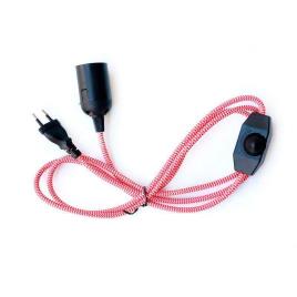 Cabo têxtil e27 com dimmer e ficha 2m vermelho-branco
